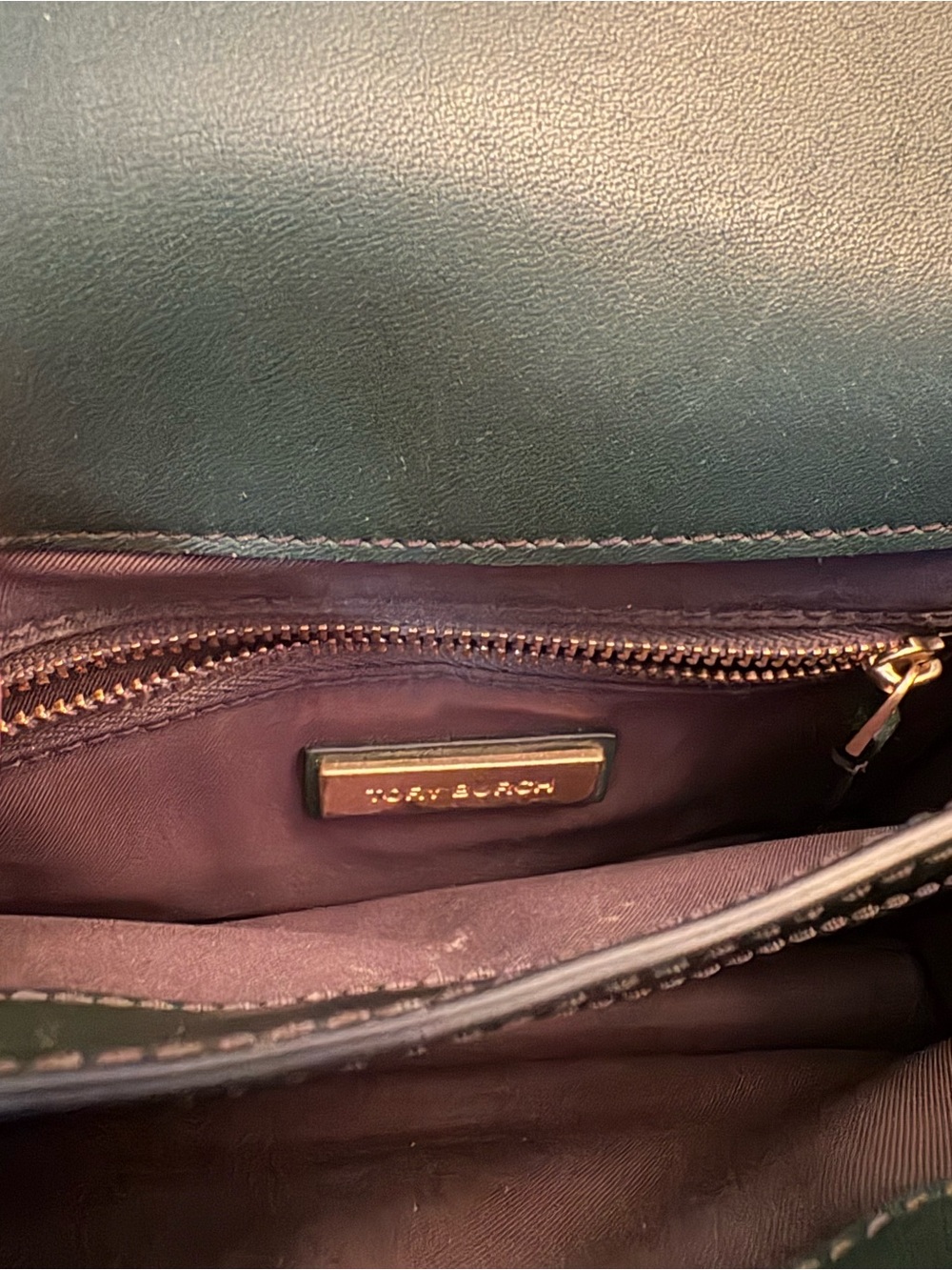 Tory Burch Juliette Mini Top-Handle Satchel in a glossy dark green/emerald - Picture 5 of 12